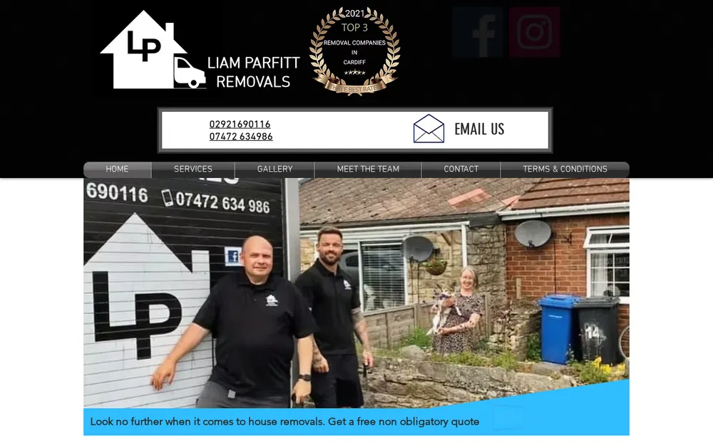 Liam Parfitt Removals homepage