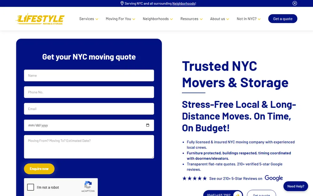 Lifestyle Moving & Storage NYC homepage