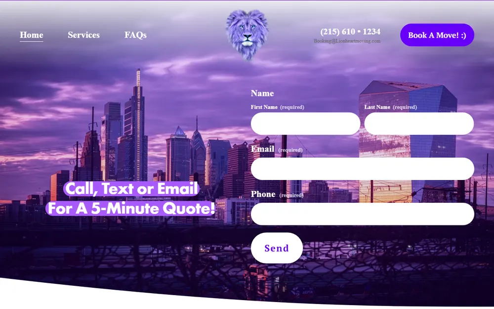 Lionheart Moving homepage