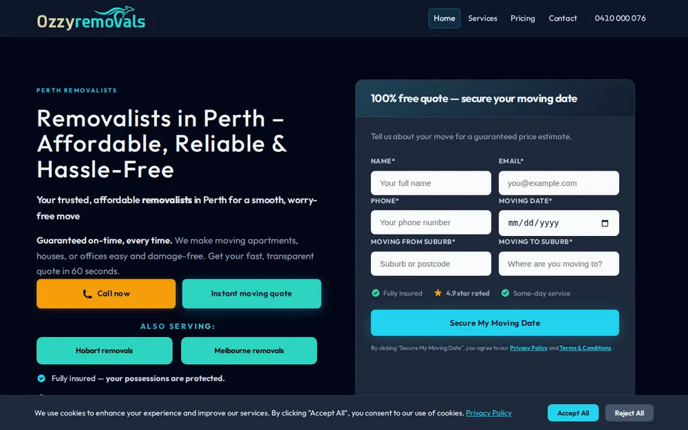 Ozzy Removals homepage