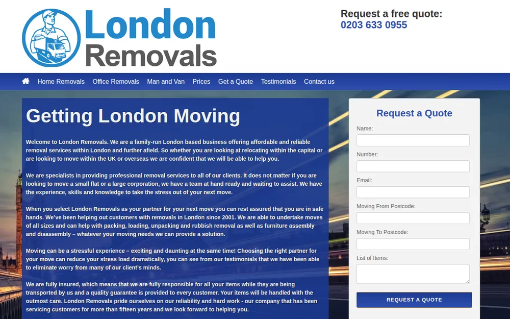 London Removals homepage