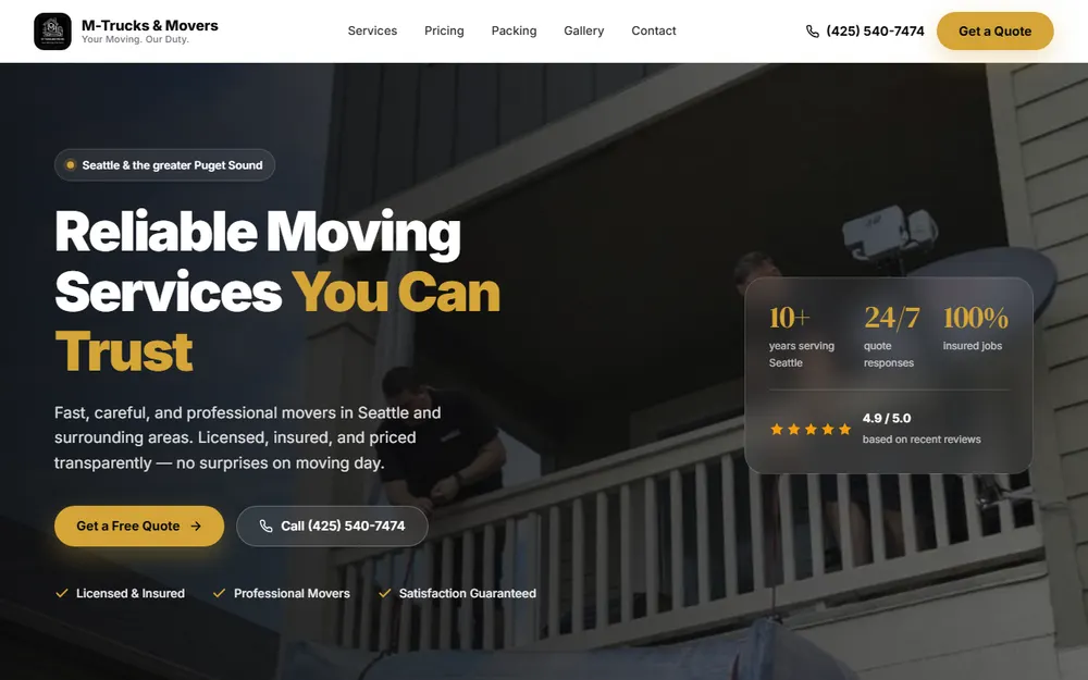 M-Trucks and Movers homepage