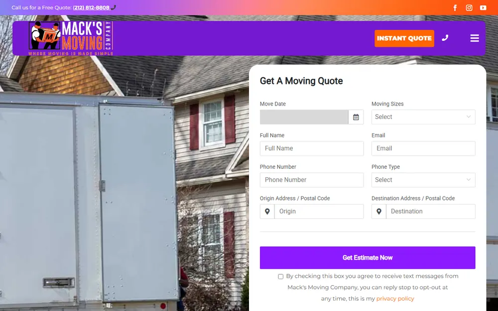 Macks Moving Company homepage