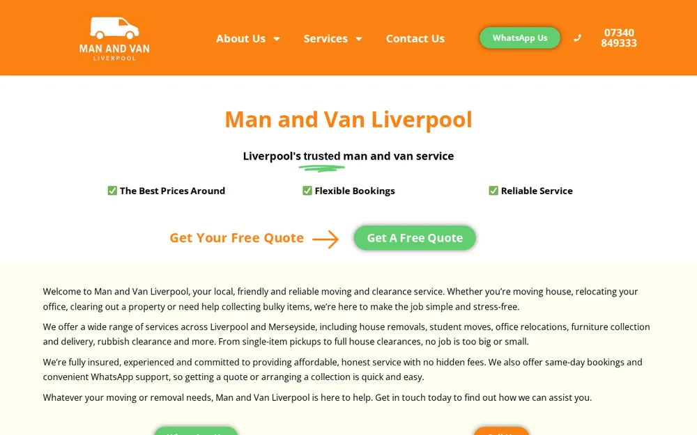 Man And Van Liverpool homepage