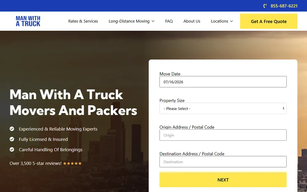 Man With A Truck Movers and Packers Los Angeles homepage