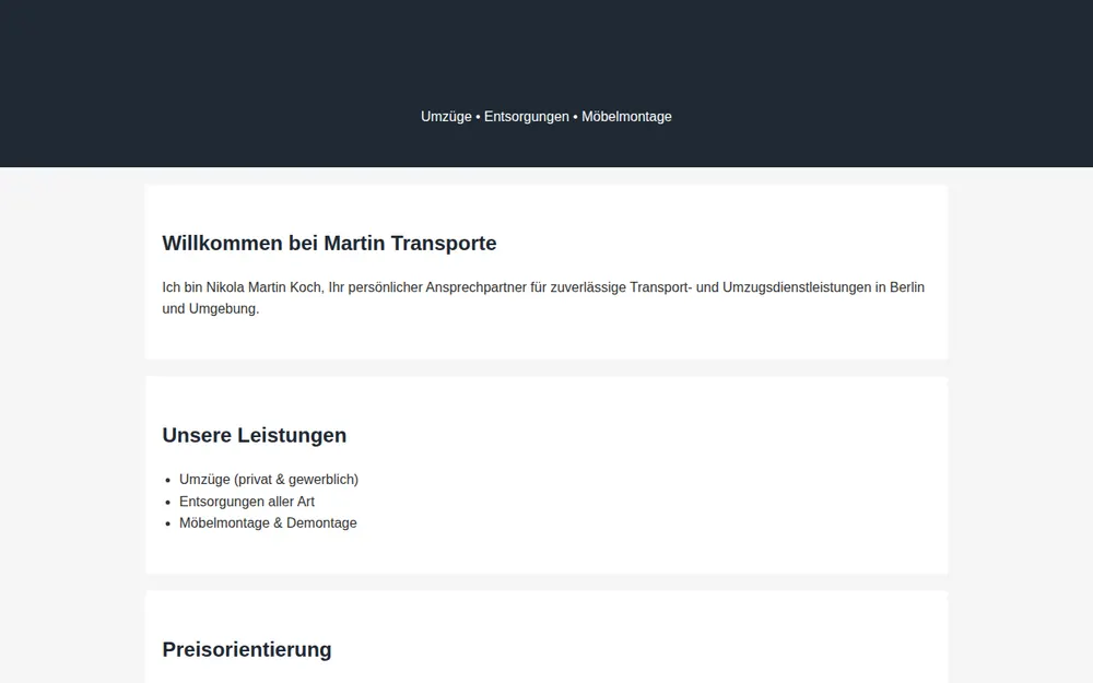 Martin Transporte homepage