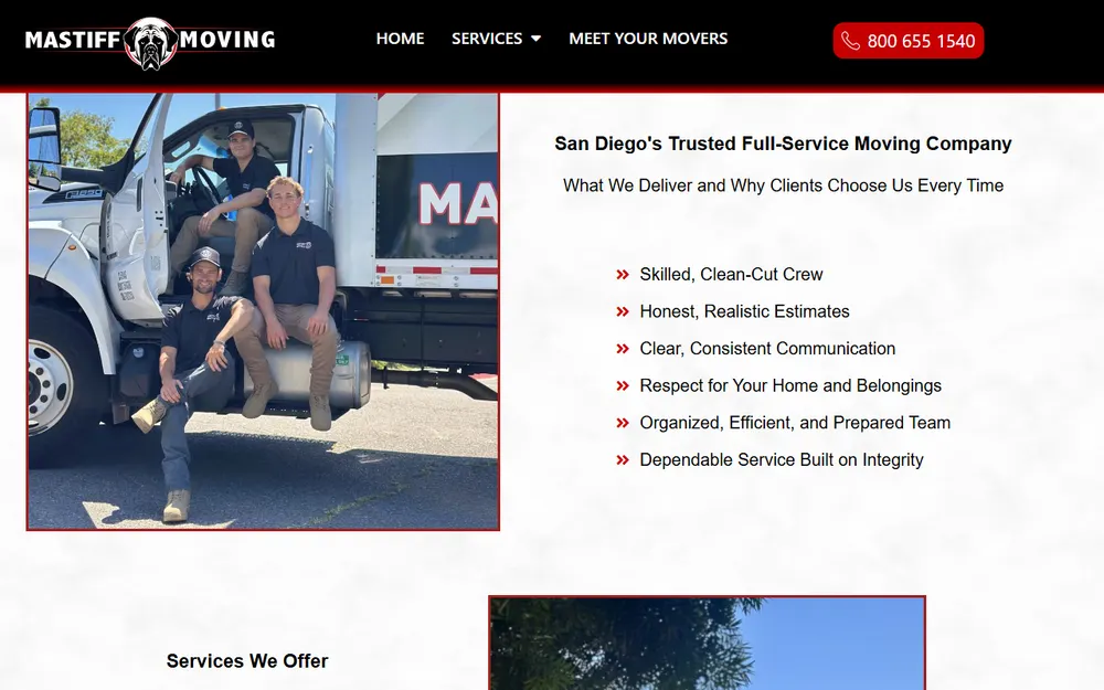 Mastiff Moving homepage