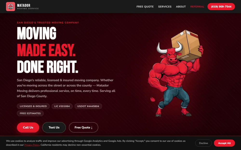 Matador Moving Service homepage