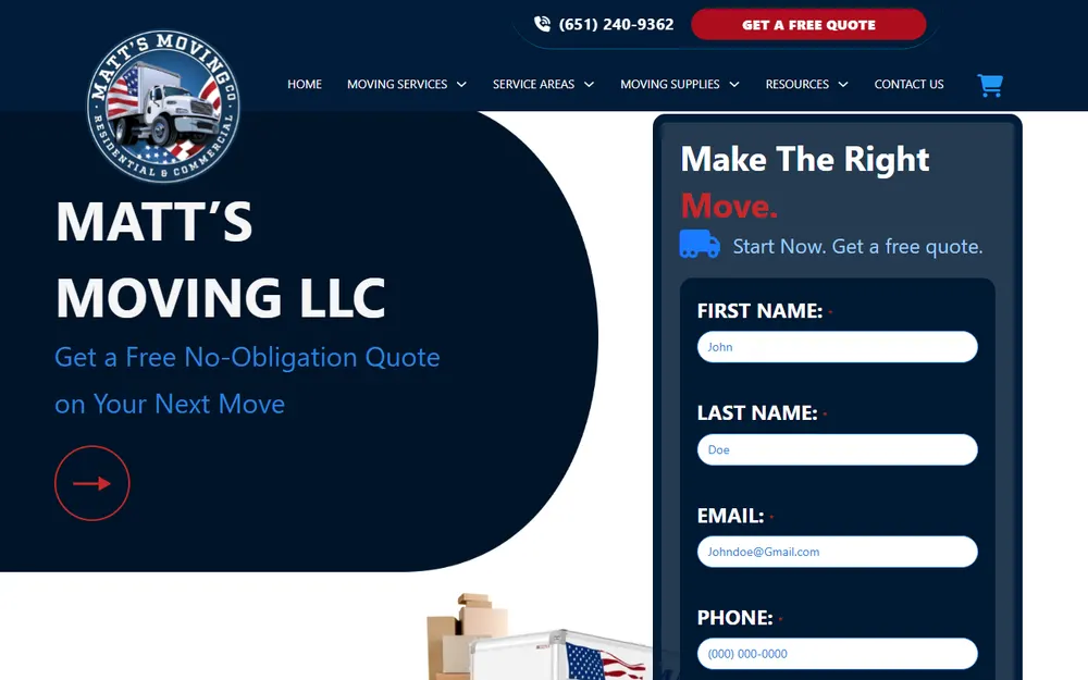 Matt's Moving Company homepage