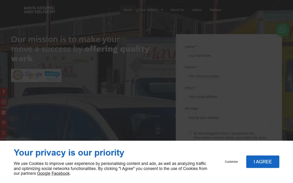 Maya Moving And Delivery homepage