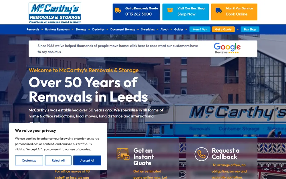 McCarthy's Removals & Storage Ltd homepage