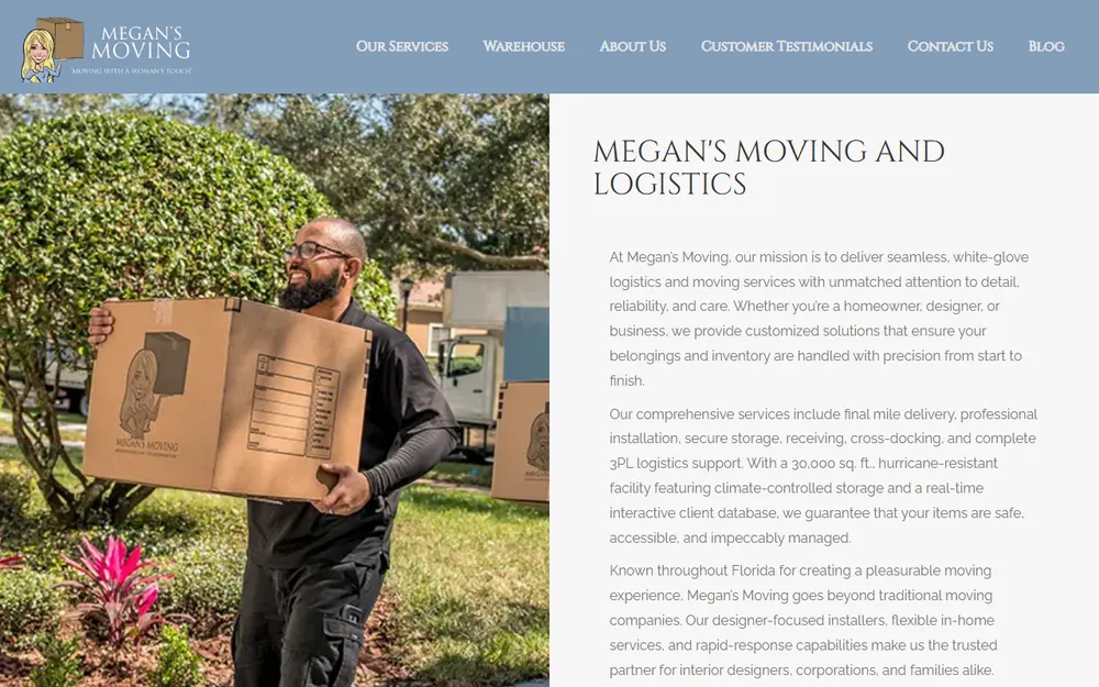 Megan's Moving homepage
