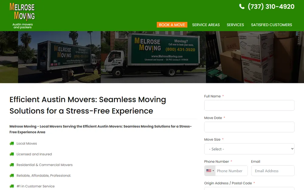 Melrose Moving homepage