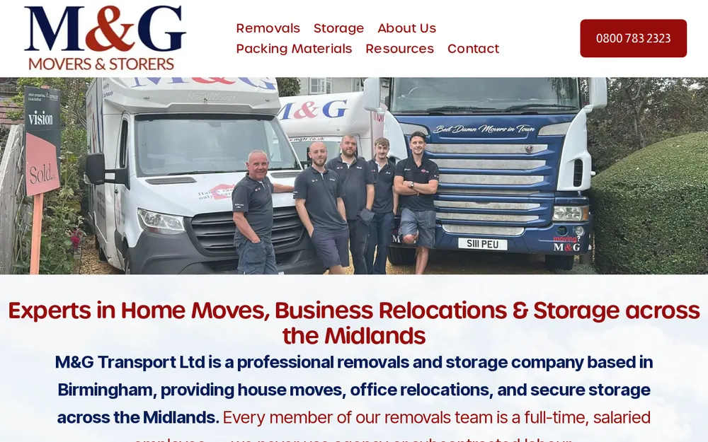 M&G movers and storage homepage