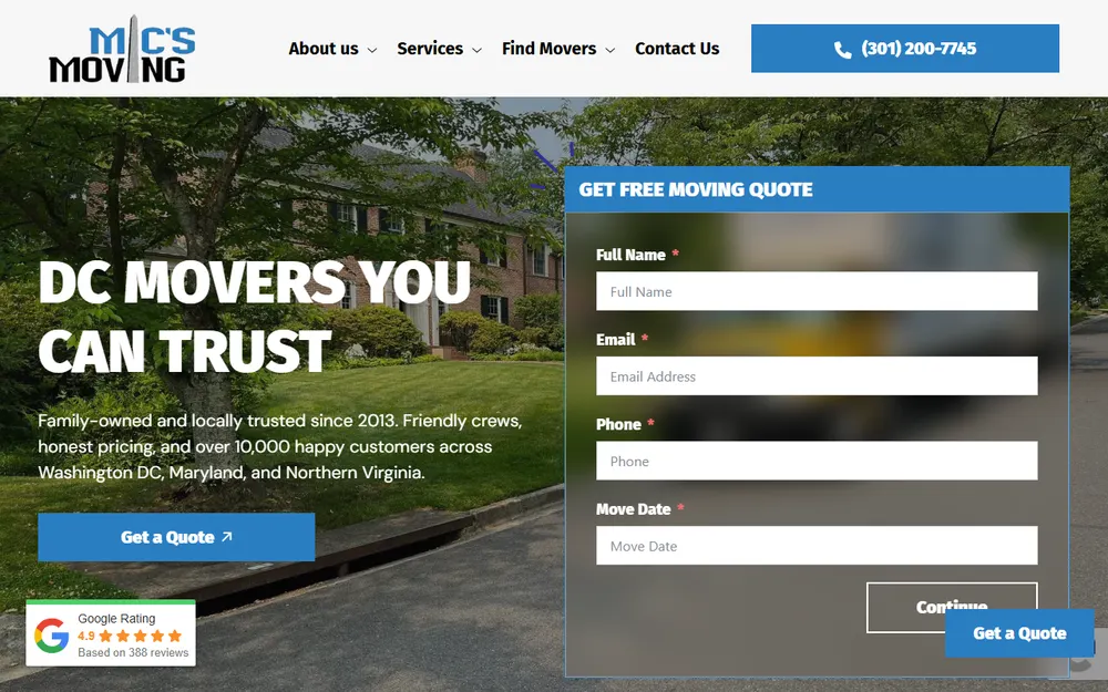Mic's Moving homepage