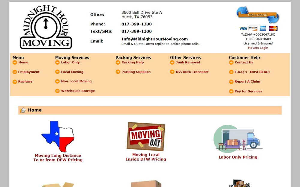 Midnight Hour Moving homepage