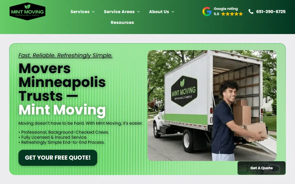 Mint Moving homepage