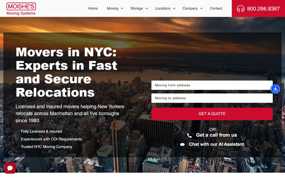 Moishe's Moving NYC homepage