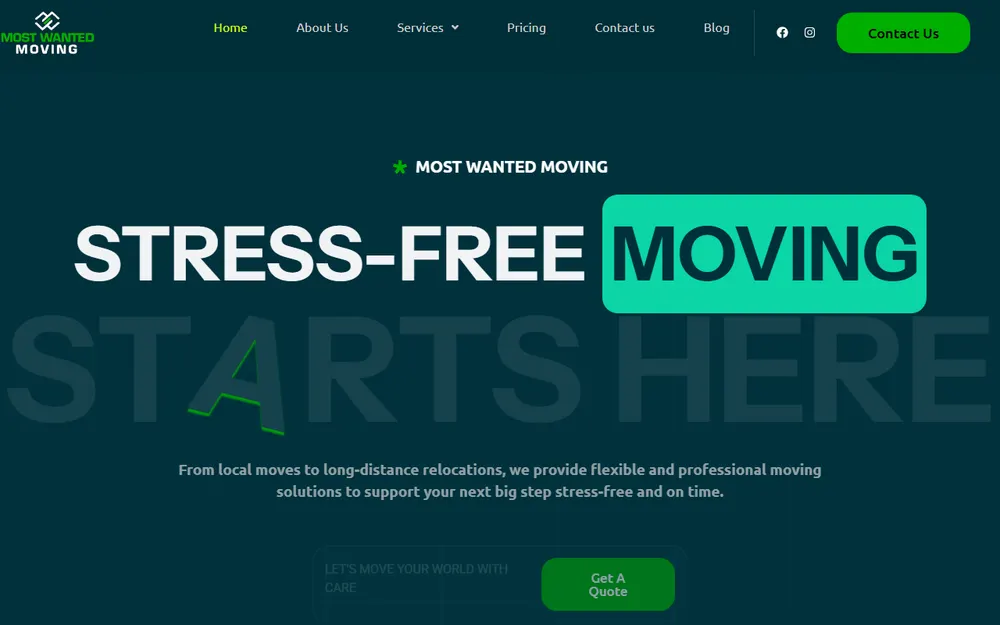 Most Wanted Moving homepage