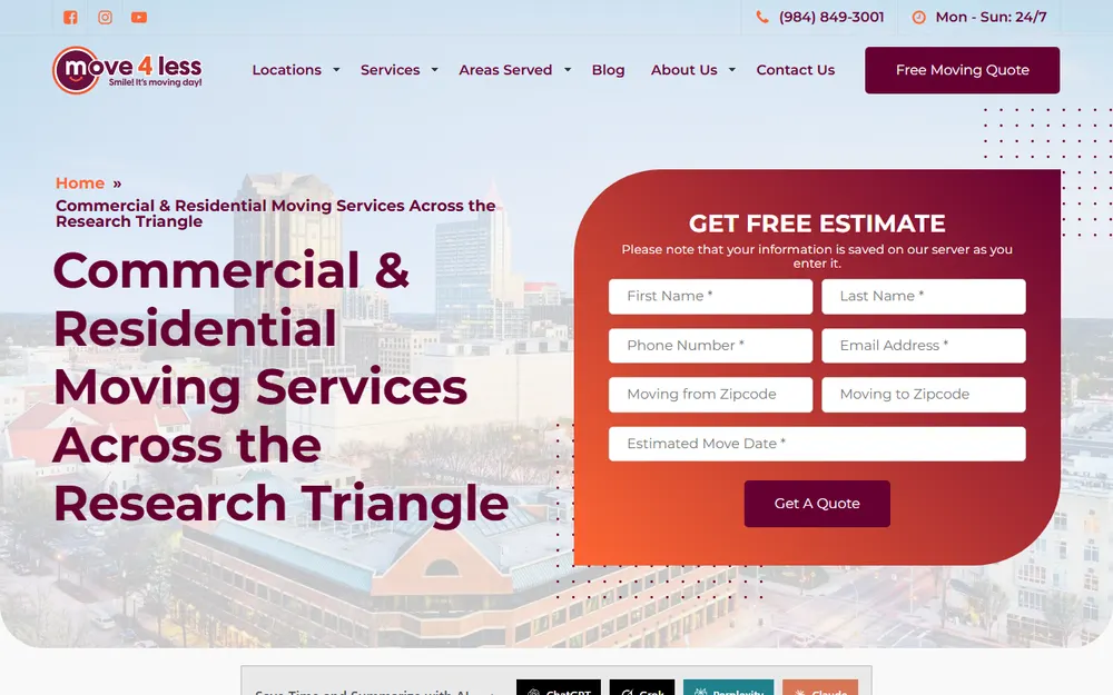 Move 4 Less homepage