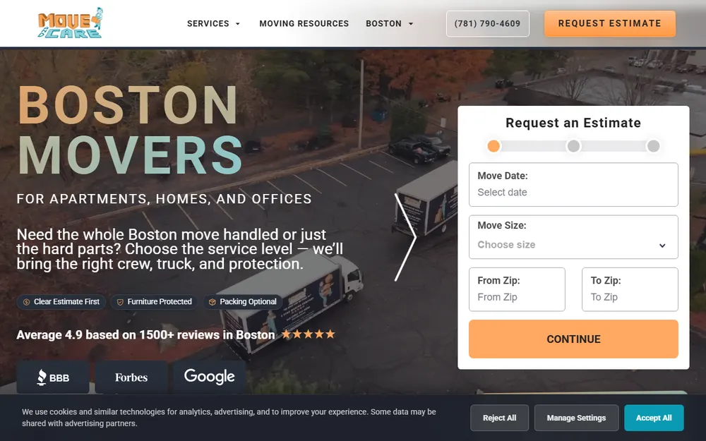 Move and Care Moving Company homepage