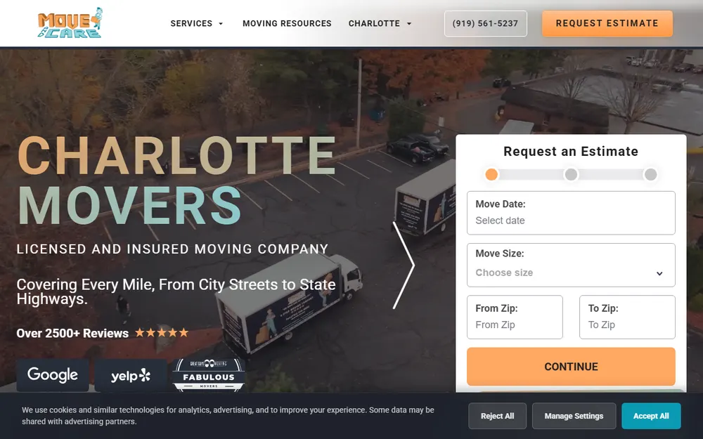 Move and Care Moving Company- Charlotte homepage
