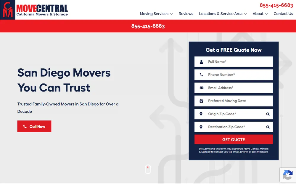 Move Central Moving Company San Diego homepage