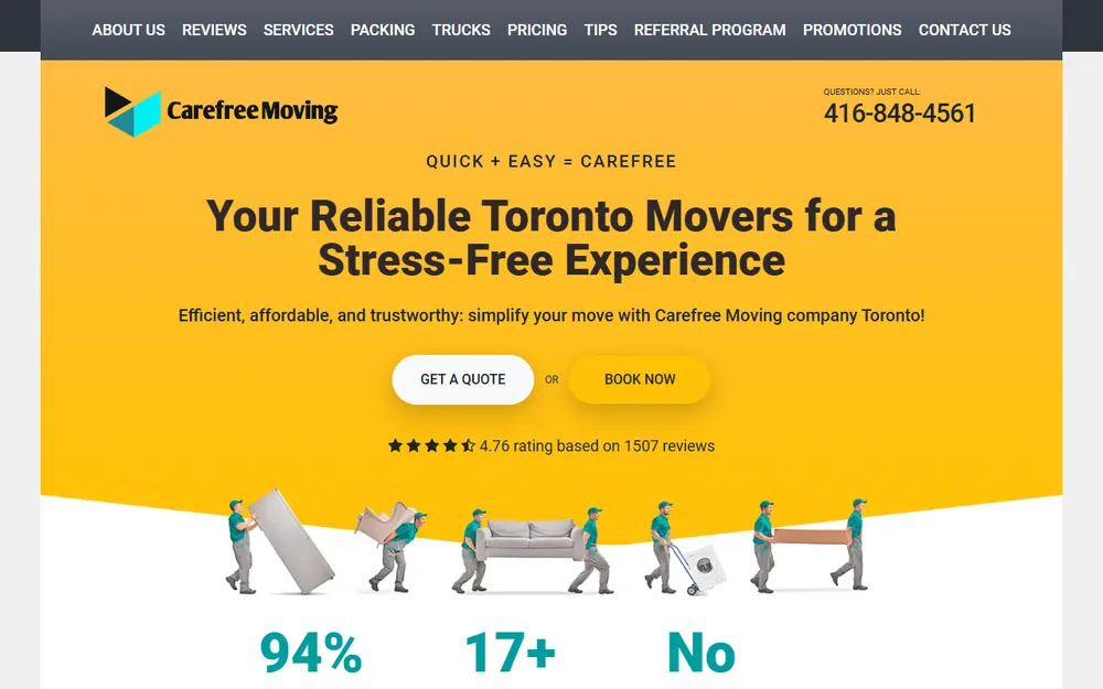 Carefree Moving Company Toronto homepage