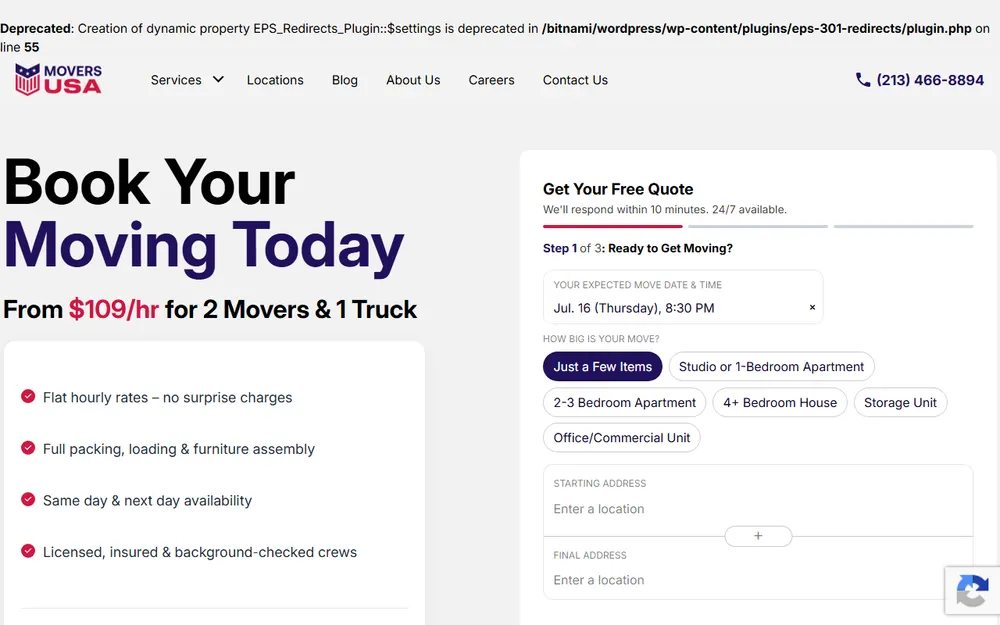 Movers USA Los Angeles homepage