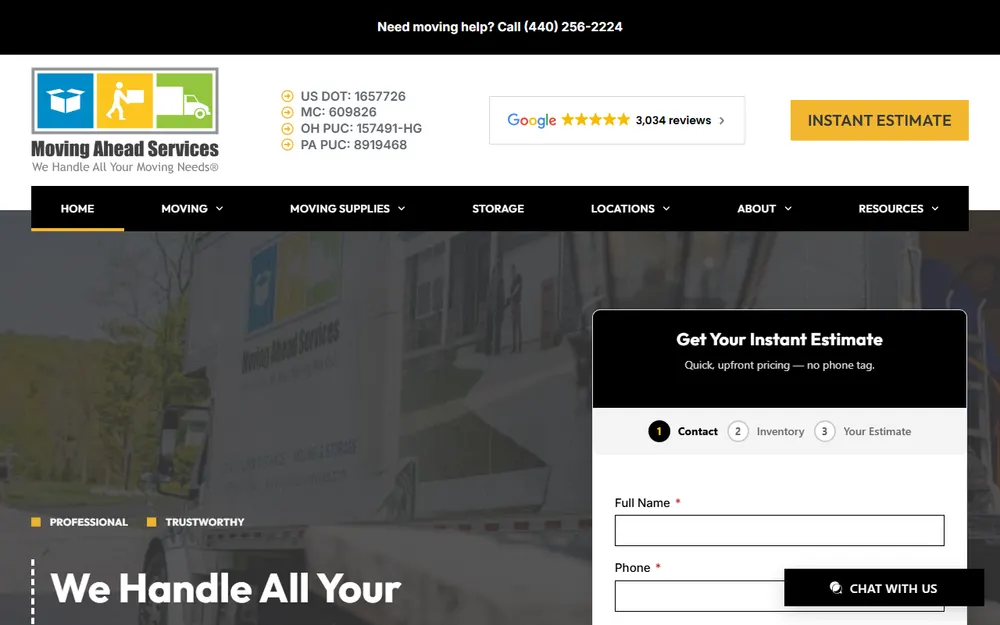 Moving Ahead Services homepage