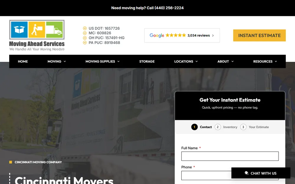 Moving Ahead Services homepage
