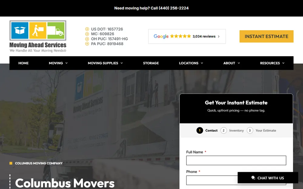 Moving Ahead Services homepage