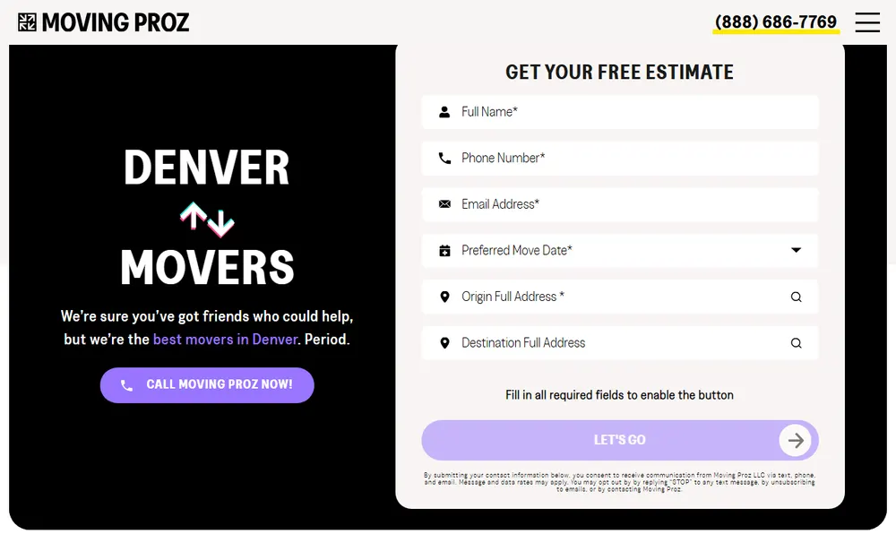 Moving Proz Denver homepage