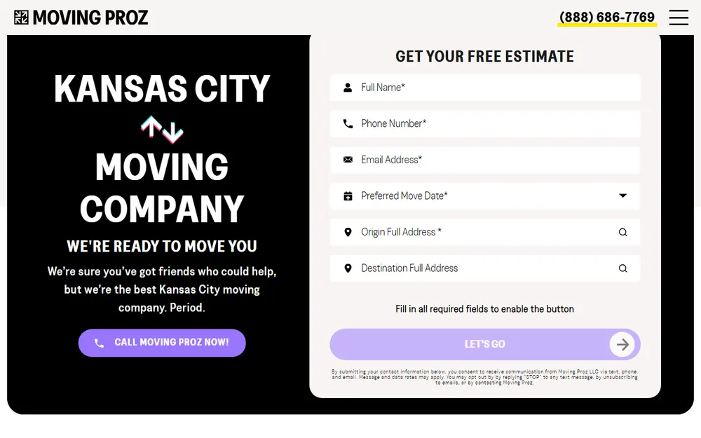 Moving Proz Kansas City homepage