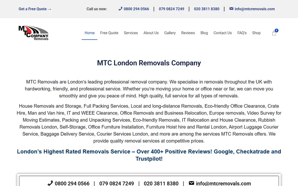 MTC Removals Company LTD homepage