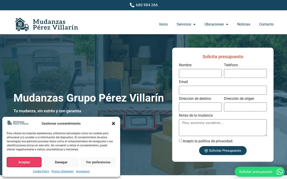 Mudanzas Grupo Pérez Villarín homepage
