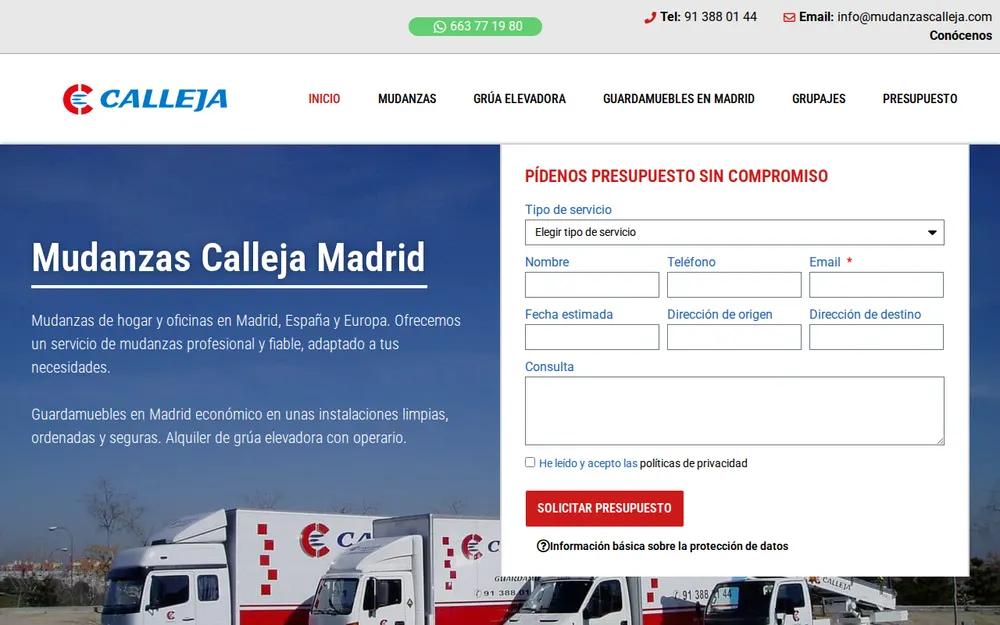 Mudanzas y Guardamuebles Calleja Madrid homepage