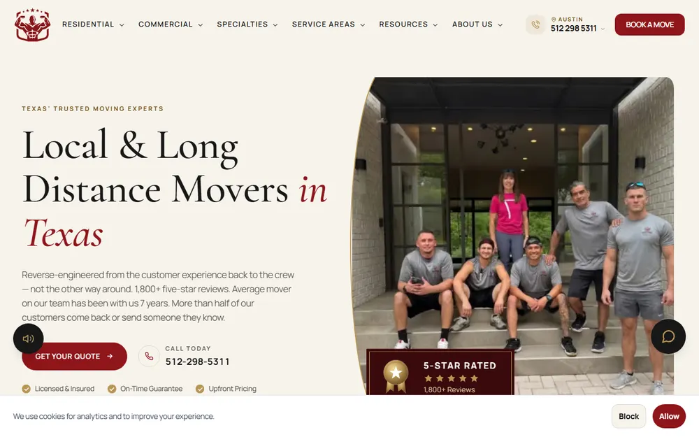 Muscleman Elite Movers Austin homepage