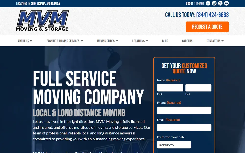 MVM Moving & Storage homepage