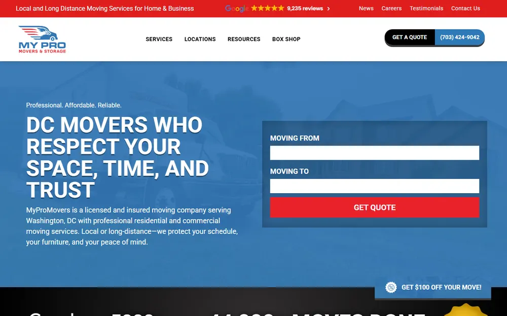 MyProMovers DC homepage