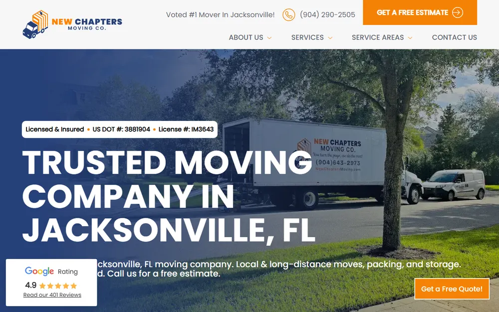 New Chapters Moving Company homepage