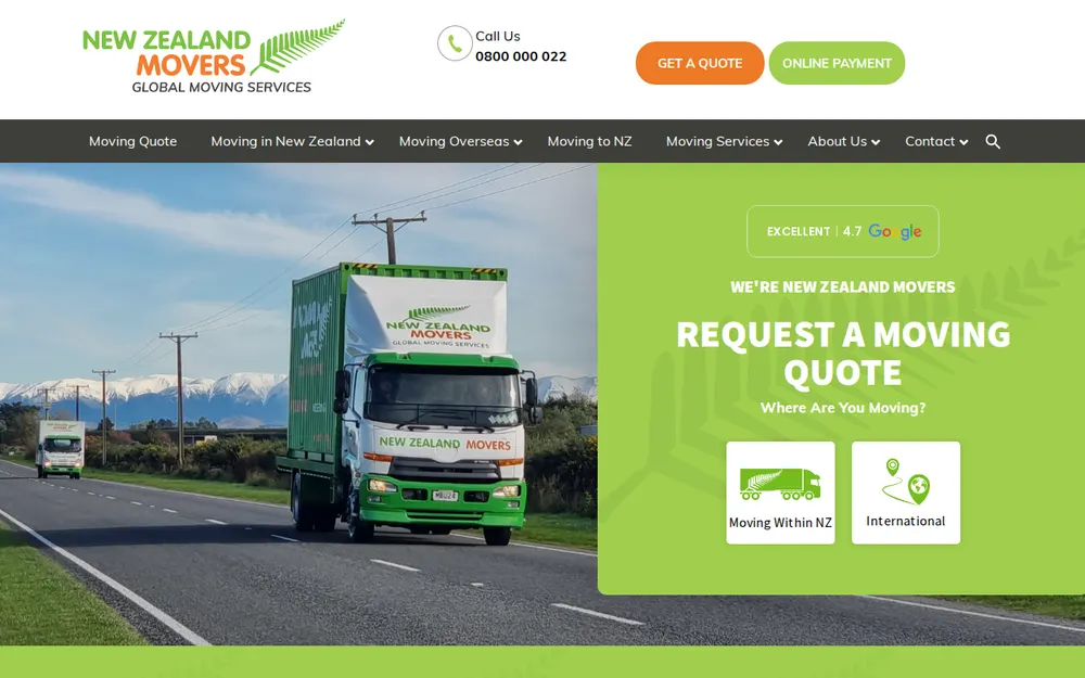 New Zealand Movers Wellington homepage