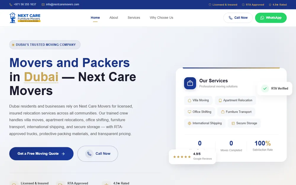 Next Care Furniture Movers in Dubai homepage