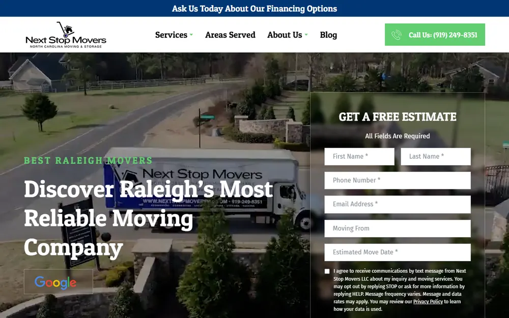 Next Stop Movers homepage
