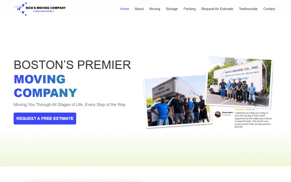 Nick’s Moving Company homepage