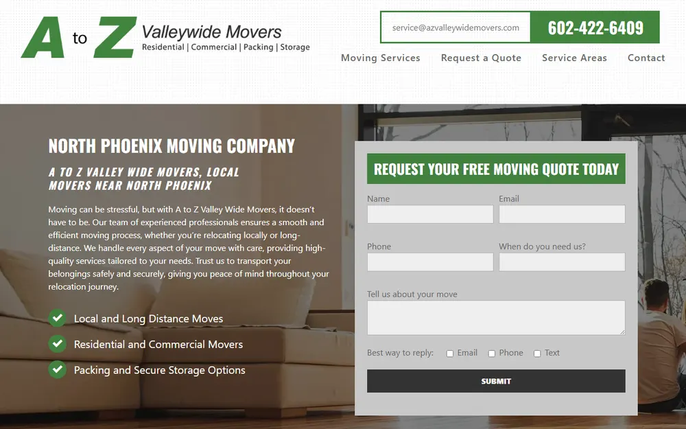 North Phoenix Moving Company homepage