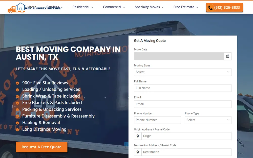 Not A Hobby Moving homepage