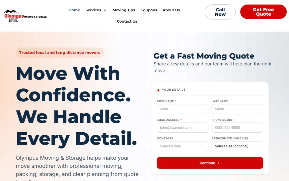 Olympus Moving & Storage homepage