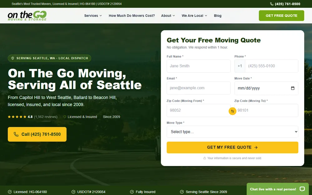 On The Go Moving & Storage homepage