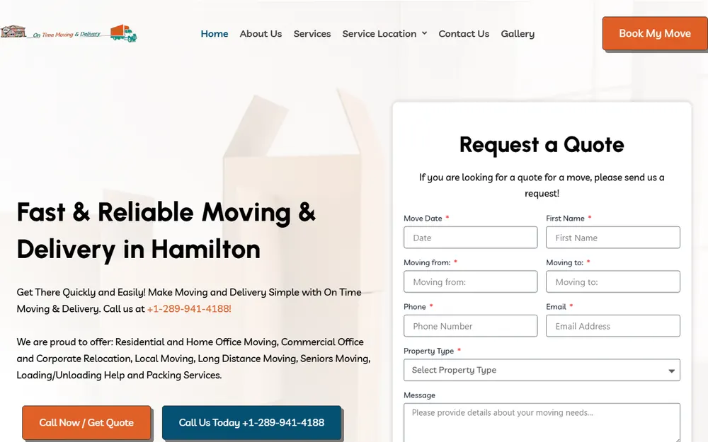 On Time Moving and Delivery homepage
